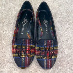 Rock Republic tartan plaid monogram slip on flats